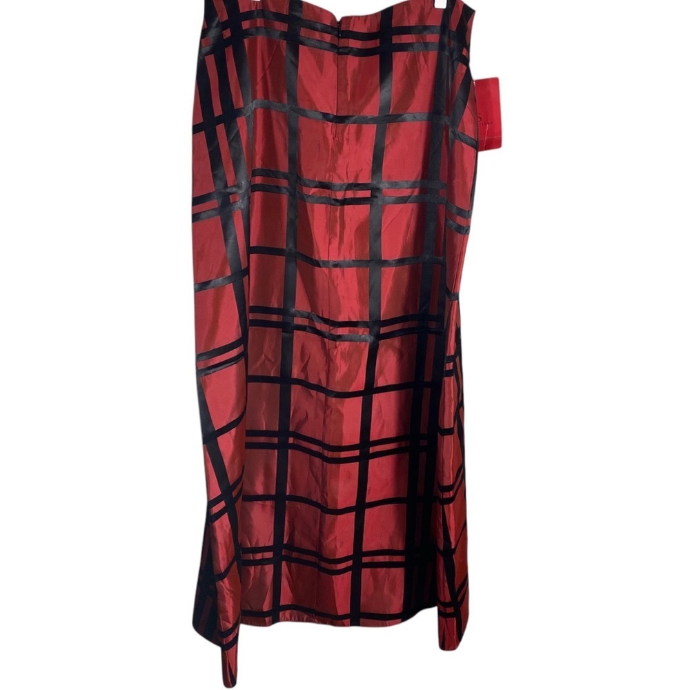 JS Collections Plaid Maxi Skirt Dark Red with Black 100% Acetate Sz 14 NWT - Picture 2 of 7